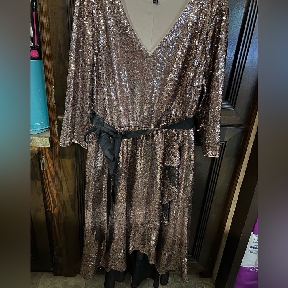 Lane Bryant Sequin High Low Dress in Bronze - Picture 1 of 12